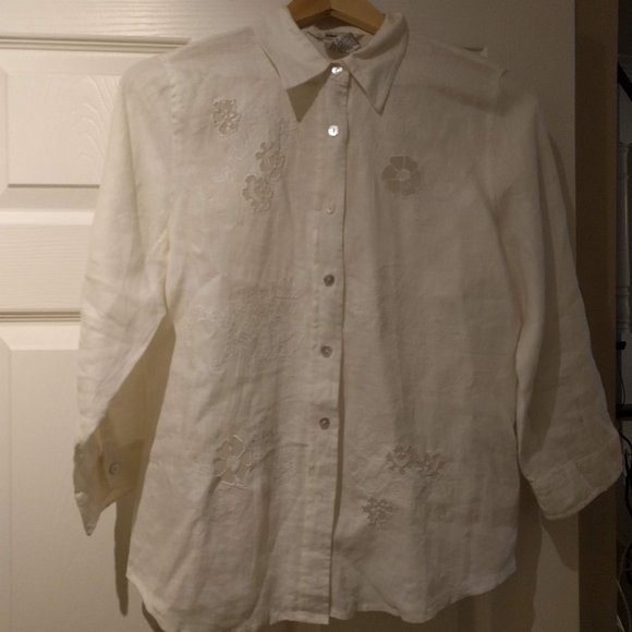 Irish Linen Tonal Embroidered Blouse - Picture 1 of 3
